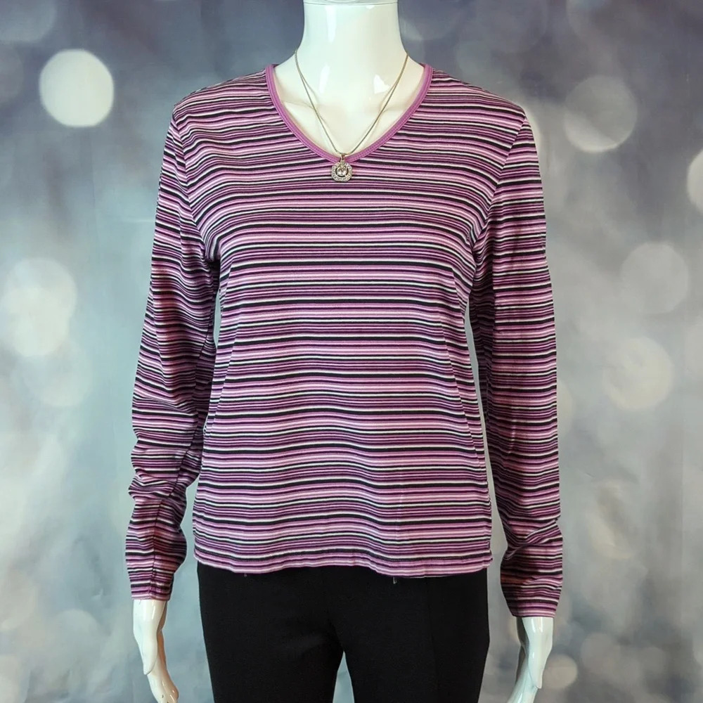 Sonoma Jean Company sz S Long Sleeve Striped Cotton V-Neck Top